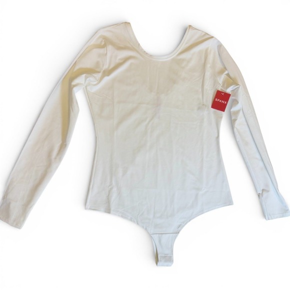 SPANX Womens Long Sleeve Scoop Neck Bodysuit White XL/TG - Picture 2 of 6